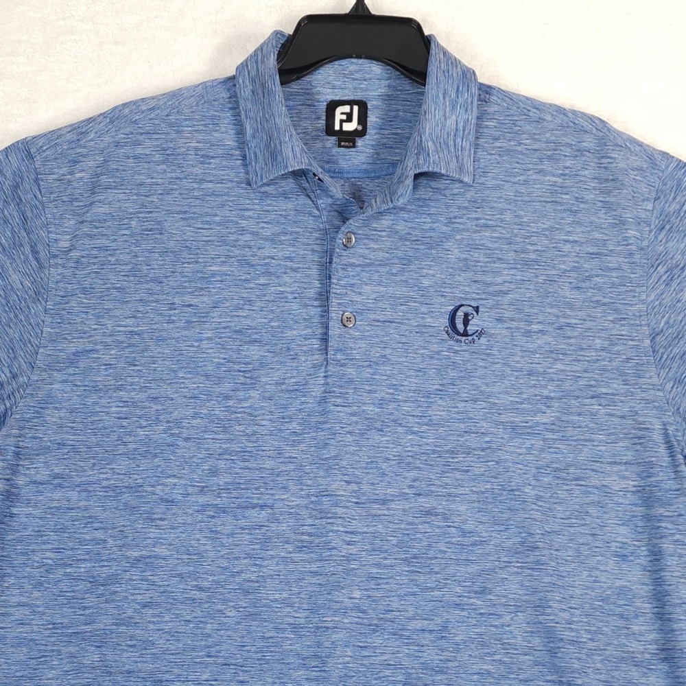 FootJoy Polo Shirt Mens XXL Blue Heathered Golf Performance FJ Logo Short Sleeve